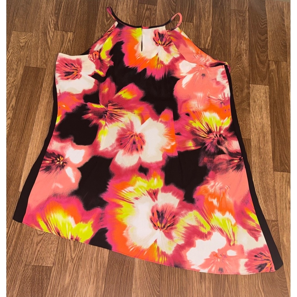 Worthington Woman 1X Floral Halter Top Pink Orange Black Asymmetrical Hem Blouse - Picture 6 of 6